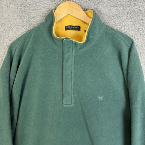 Lyle & Scott Scotland Sweater Mens XXL Green 1/4 Zip Fleece Lightweight - Picture 2 of 7
